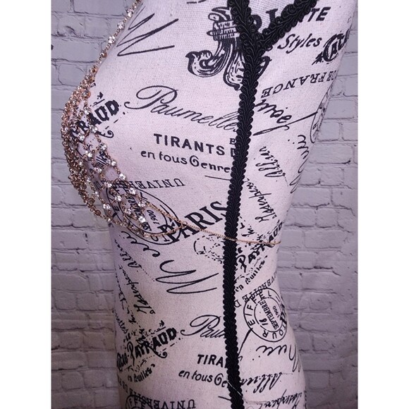 Womens Body Chain Bra Jewelry Halter Backless Rhinestone Top Chain Bikini AB Cup - Picture 3 of 10